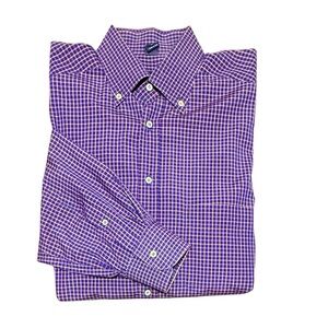 Jeff Rose 100% Cotton Golf Button Down Shirt Blue/Yellow/Red Check Print Large